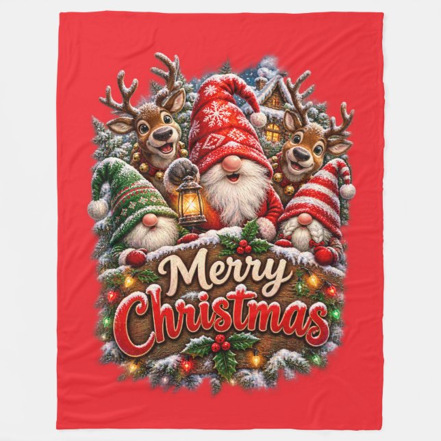 Christmas Gnomes Fleece Blanket (Front)