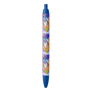 Christmas Gnomes Flying A Balloon and Gives Gifts Blue Ink Pen