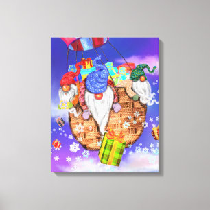Christmas Gnomes Flying A Balloon and Gives Gifts Canvas Print