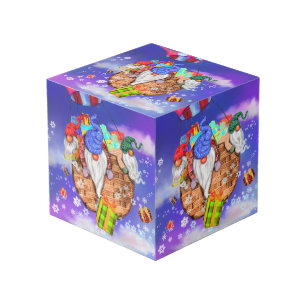 Christmas Gnomes Flying A Balloon and Gives Gifts Cube