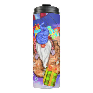 Christmas Gnomes Flying A Balloon and Gives Gifts  Thermal Tumbler