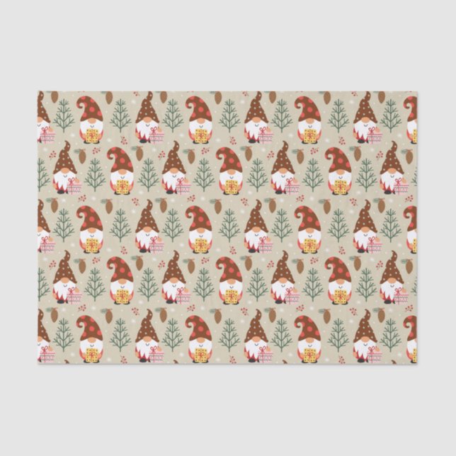 Christmas Gnomes Gift Pattern Tissue Paper (Front)