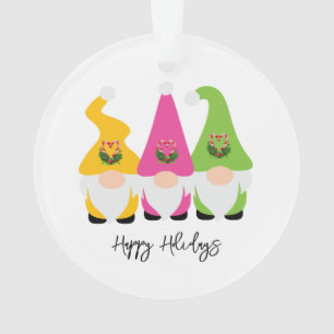 Christmas Gnomes Happy Holidays NAME Year Chequere Ornament