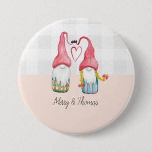 Christmas Gnomes In Love Watercolor Hand-painted 7.5 Cm Round Badge
