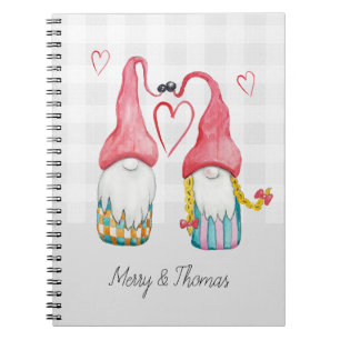 Christmas Gnomes In Love Watercolor Hand-painted Notebook