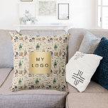 Christmas gnomes nordic farmhouse business logo cushion<br><div class="desc">Beige background with a traditional Scandinavian style Christmas farmhouse decor,  gnomes,  wood logs,  pine trees. Personalise and add your business logo</div>