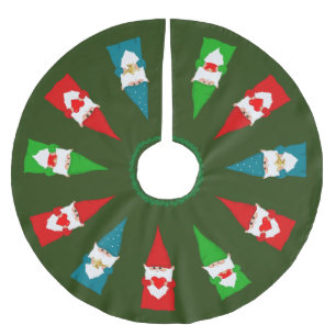 Christmas Gnomes on Forest Green Brushed Polyester Tree Skirt