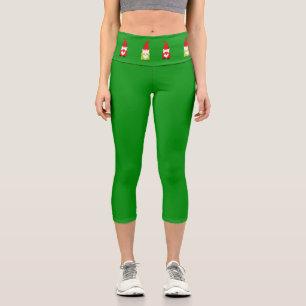 Christmas gnomes on green capri leggings