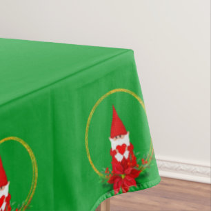 Christmas Gnomes on Green Tablecloth