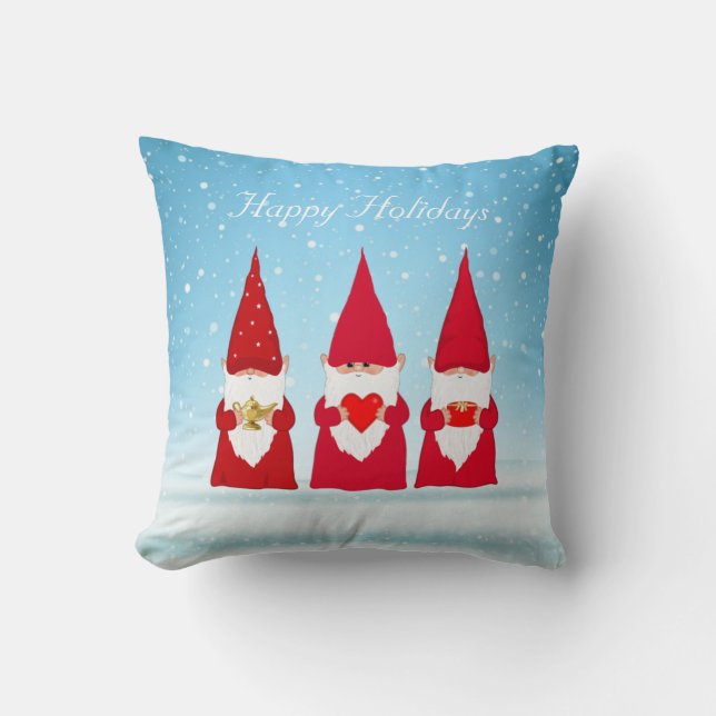 Christmas Gnomes on Light Blue Cushion (Front)