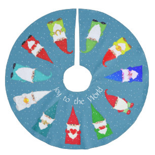 Christmas Gnomes on Light Sapphire Blue Brushed Polyester Tree Skirt