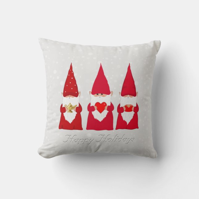 Christmas Gnomes on Light Silver Grey Cushion (Front)