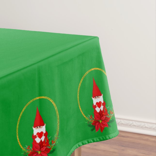 Christmas Gnomes on Small Green Tablecloth (In Situ)