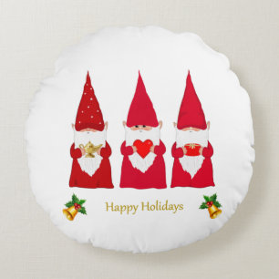 Christmas Gnomes on White Round Cushion