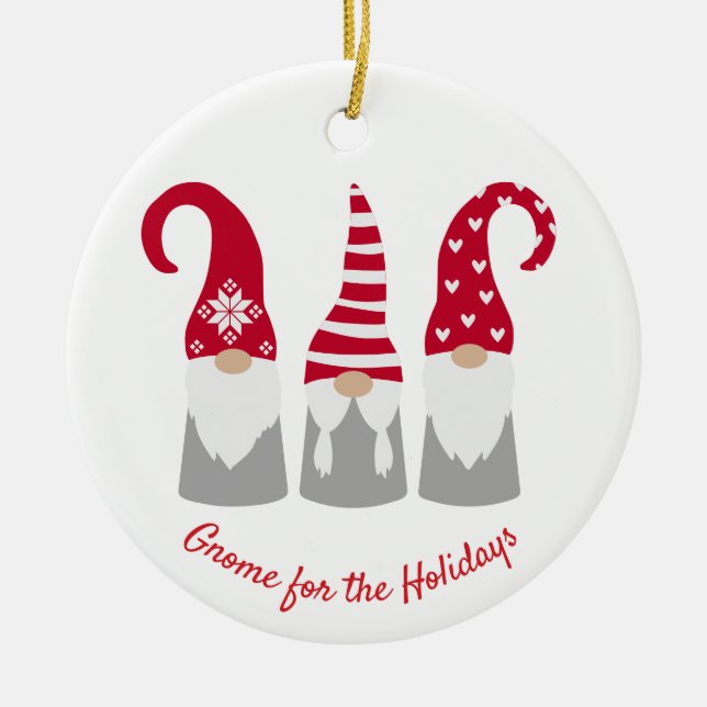 Christmas Gnomes Personalized Minimal Ceramic Tree Decoration (Front)