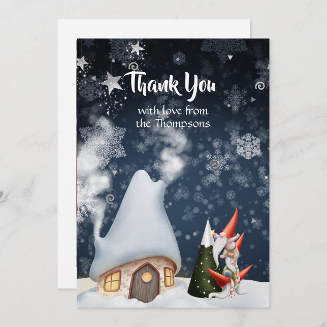 Christmas Gnomes Photo Thank You Card (Front/Back)
