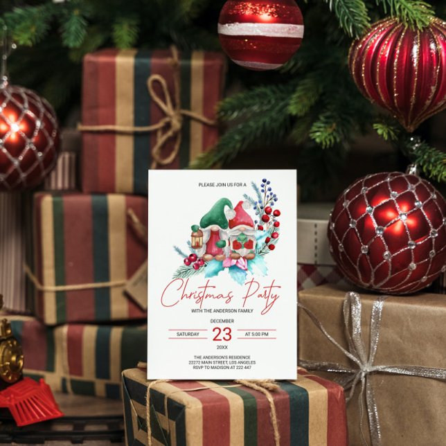 Christmas Gnomes & Poinsettia  Invitation (Creator Uploaded)
