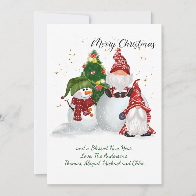 Christmas Gnomes Snowmen Holiday Christmas Card (Front)
