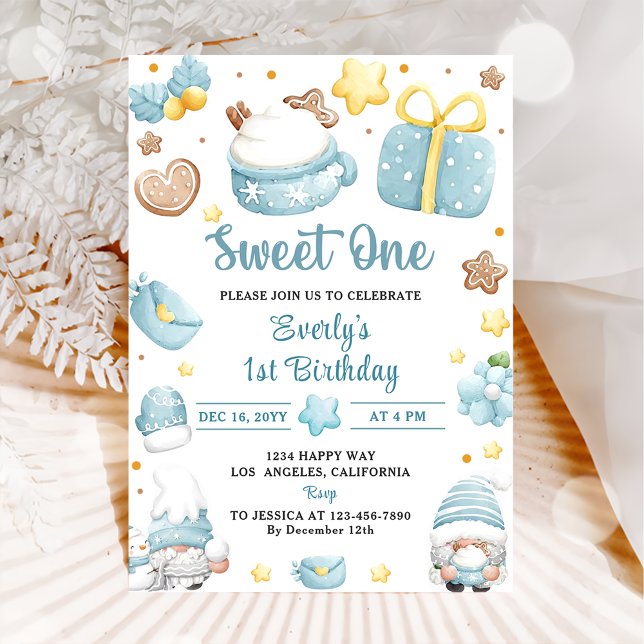 Christmas Gnomes Sweet One 1st Birthday Party Invitation (Creator Uploaded)