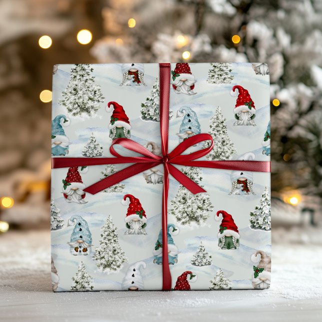 Christmas Gnomes Watercolor Holiday Wrapping Paper (Creator Uploaded)