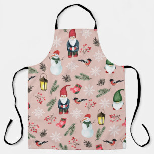 Christmas Gnomes Watercolor Seamless Pattern Apron