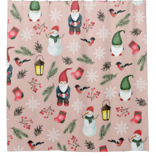 Christmas Gnomes Watercolor Seamless Pattern Shower Curtain