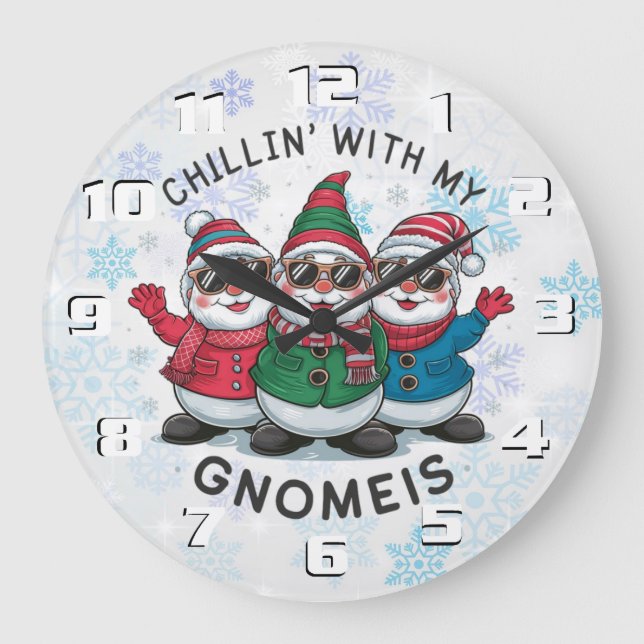 Christmas gnomes whimsical Christmas  Large Clock (Front)