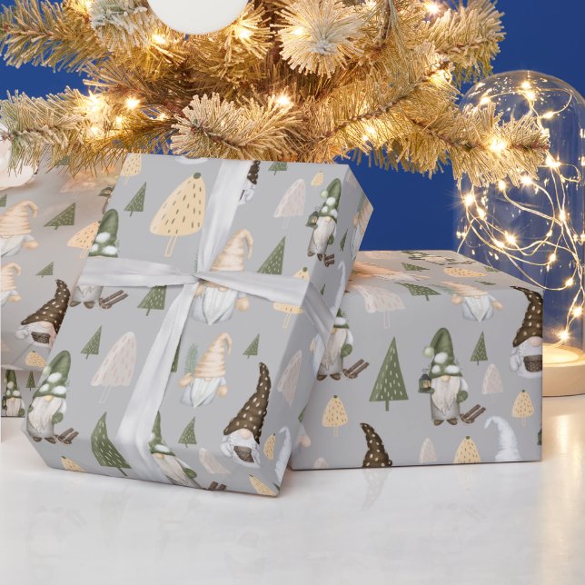 Christmas Gnomes Winter Grey Wrapping Paper (Holidays)