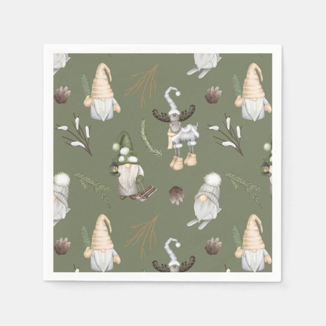 Christmas Gnomes Woodland Napkin (Front)