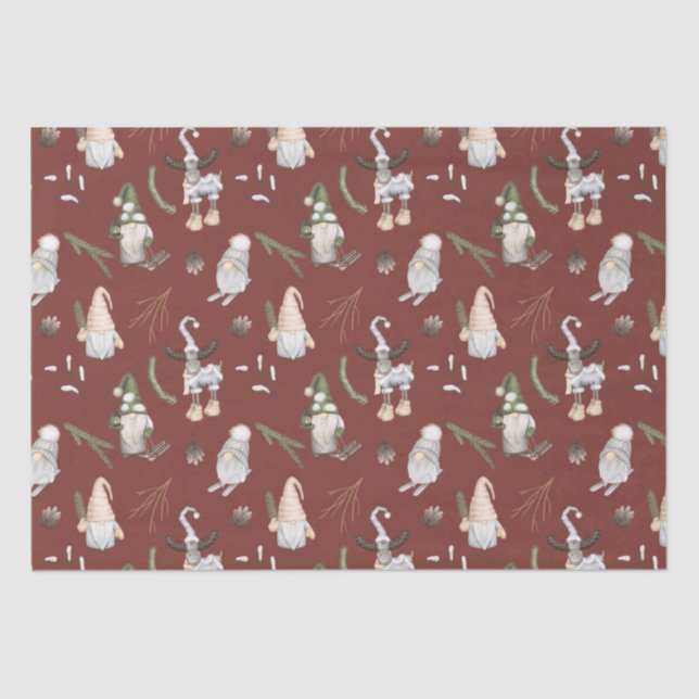 Christmas Gnomes Woodland Tissue Paper (Front)