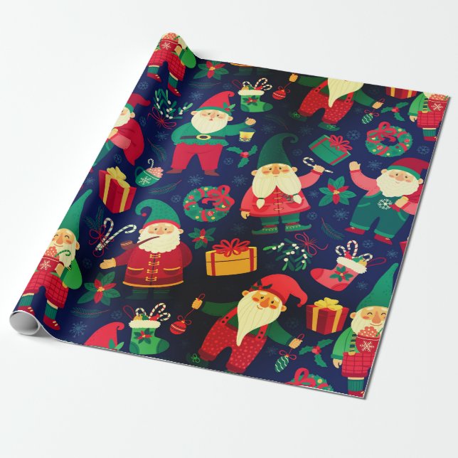Christmas Gnomes Wrapping Paper (Unrolled)