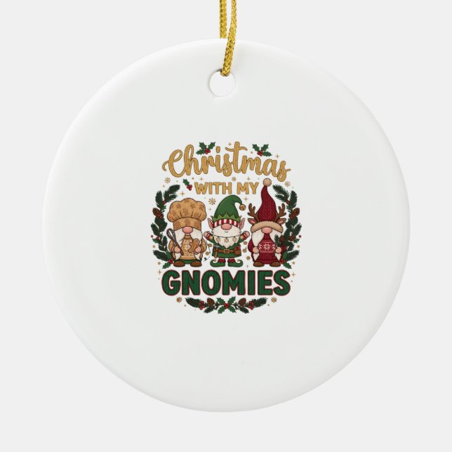Christmas Gnomies String Lights Candy Cane Ceramic Tree Decoration (Front)