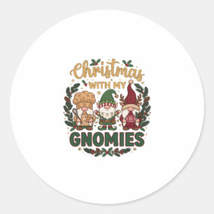 Christmas Gnomies String Lights Candy Cane Classic Round Sticker