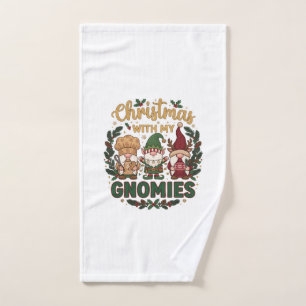 Christmas Gnomies String Lights Candy Cane Hand Towel
