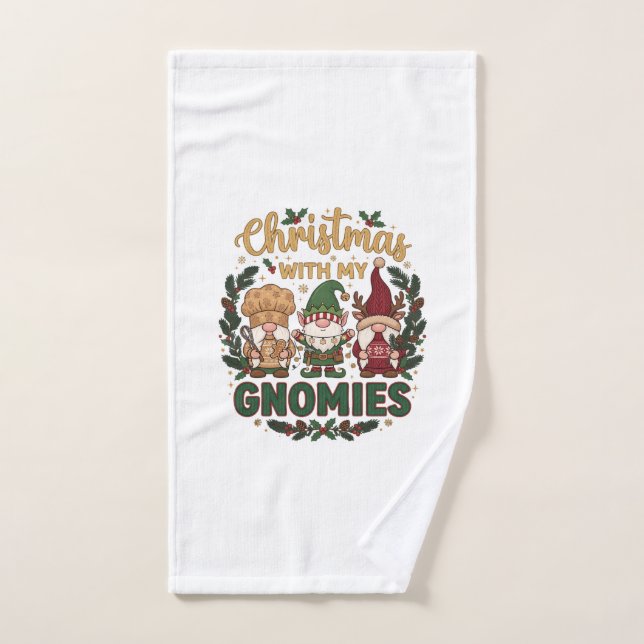 Christmas Gnomies String Lights Candy Cane Hand Towel (Hand Towel)