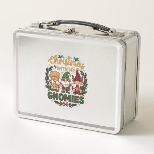 Christmas Gnomies String Lights Candy Cane Metal Lunch Box