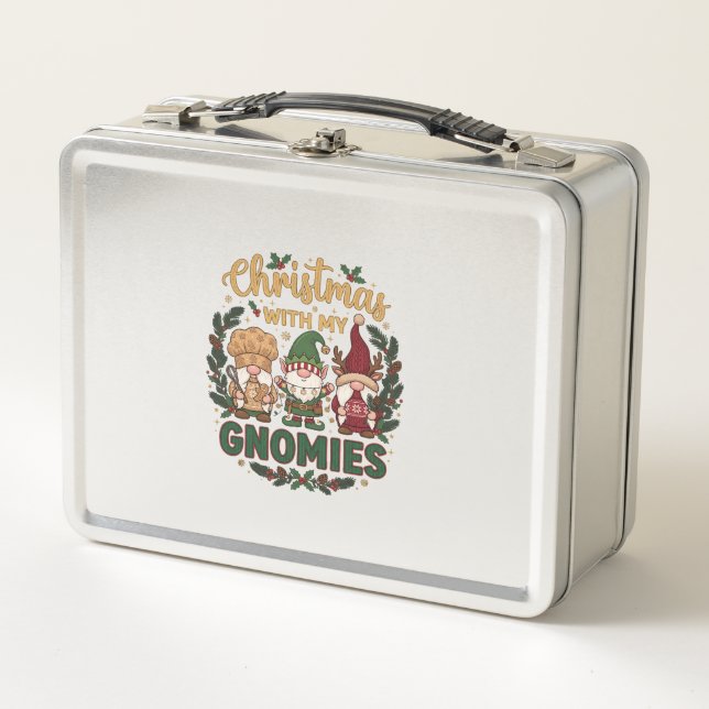 Christmas Gnomies String Lights Candy Cane Metal Lunch Box (Front)