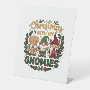 Christmas Gnomies String Lights Candy Cane Pedestal Sign