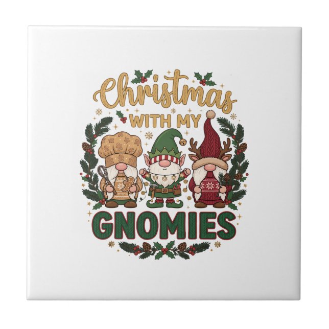 Christmas Gnomies String Lights Candy Cane Tile (Front)