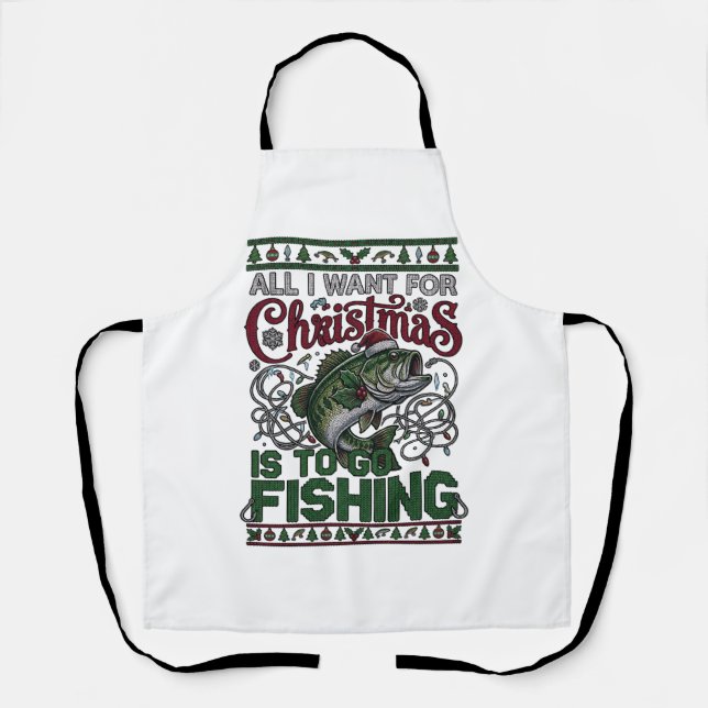 Christmas Go Fishing Fish Santa Hat Lights Apron (Front)