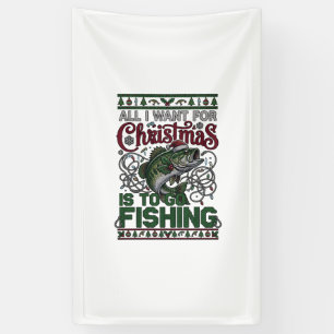 Christmas Go Fishing Fish Santa Hat Lights Banner