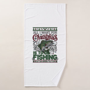 Christmas Go Fishing Fish Santa Hat Lights Bath Towel Set