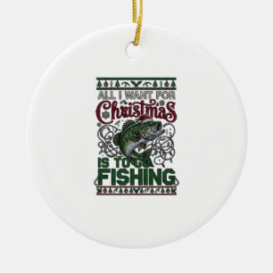 Christmas Go Fishing Fish Santa Hat Lights Ceramic Tree Decoration