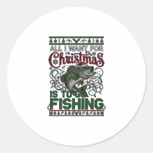 Christmas Go Fishing Fish Santa Hat Lights Classic Round Sticker