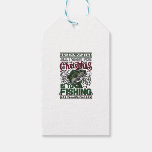 Christmas Go Fishing Fish Santa Hat Lights Gift Tags