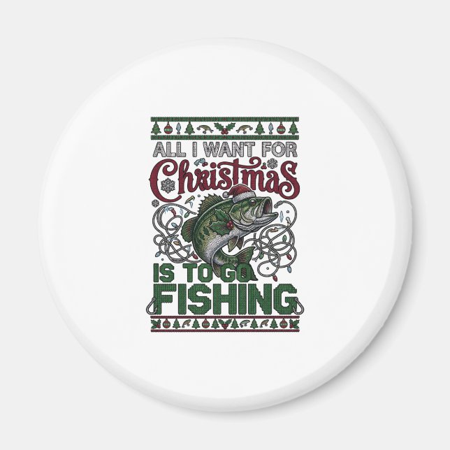 Christmas Go Fishing Fish Santa Hat Lights Magnet (Front)
