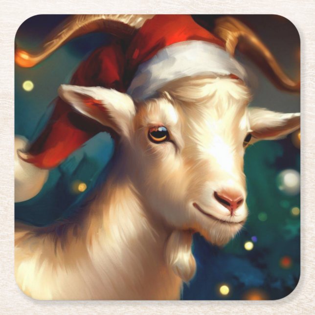 Christmas Goat 1 Square Paper Coaster (Front)