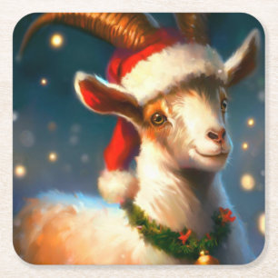 Christmas Goat 2 Square Paper Coaster