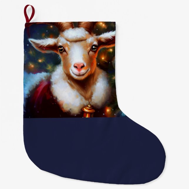 Christmas Goat 4 Large Christmas Stocking (Front)