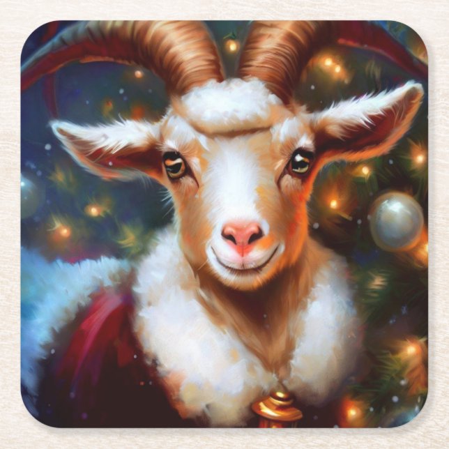 Christmas Goat 4 Square Paper Coaster (Front)